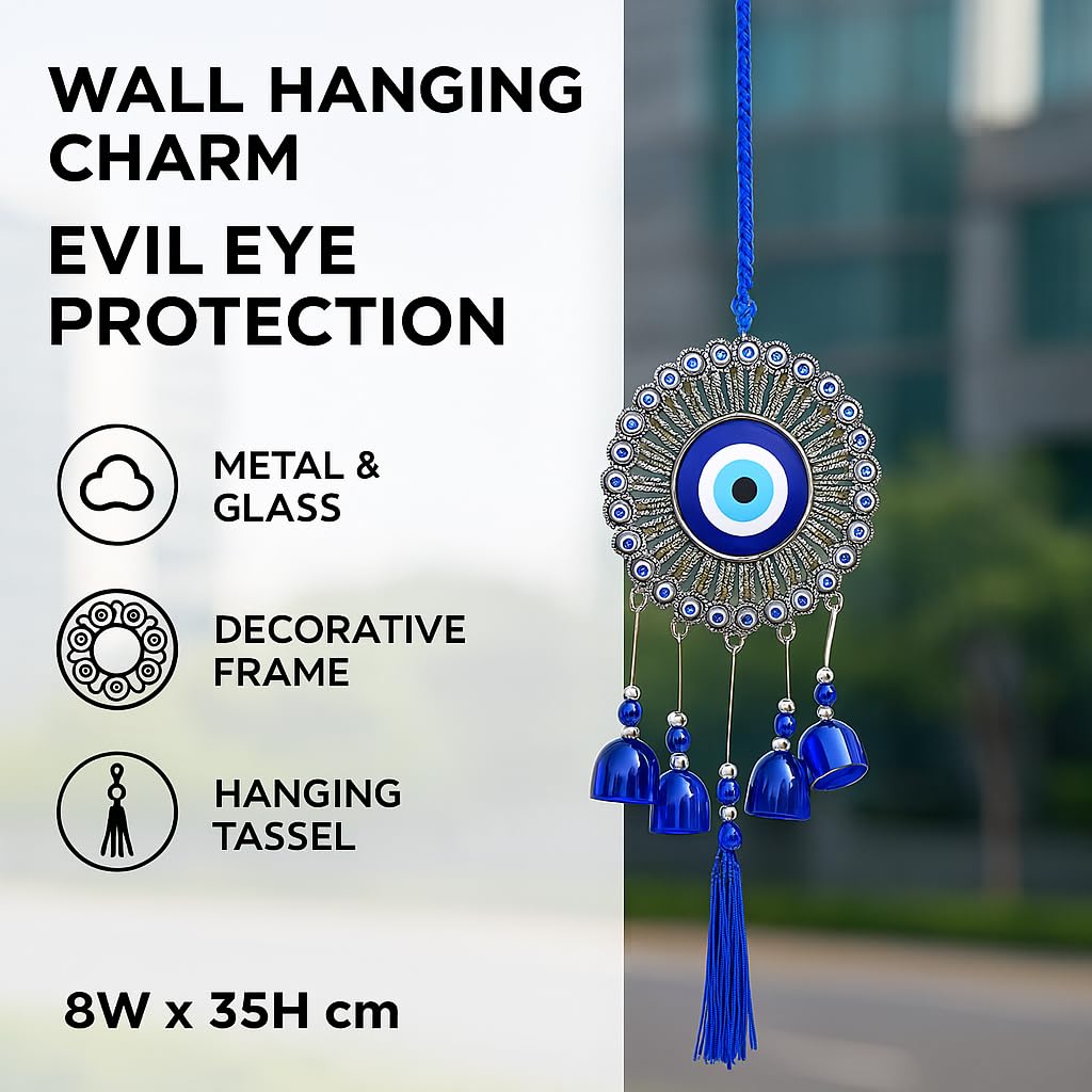 5 Bell Evil Eye Wind Chimes for Home Decor - Hanging Decorat -3 5 Bell Evil Eye Wind Chimes for Home Decor - Hanging Decorat -3