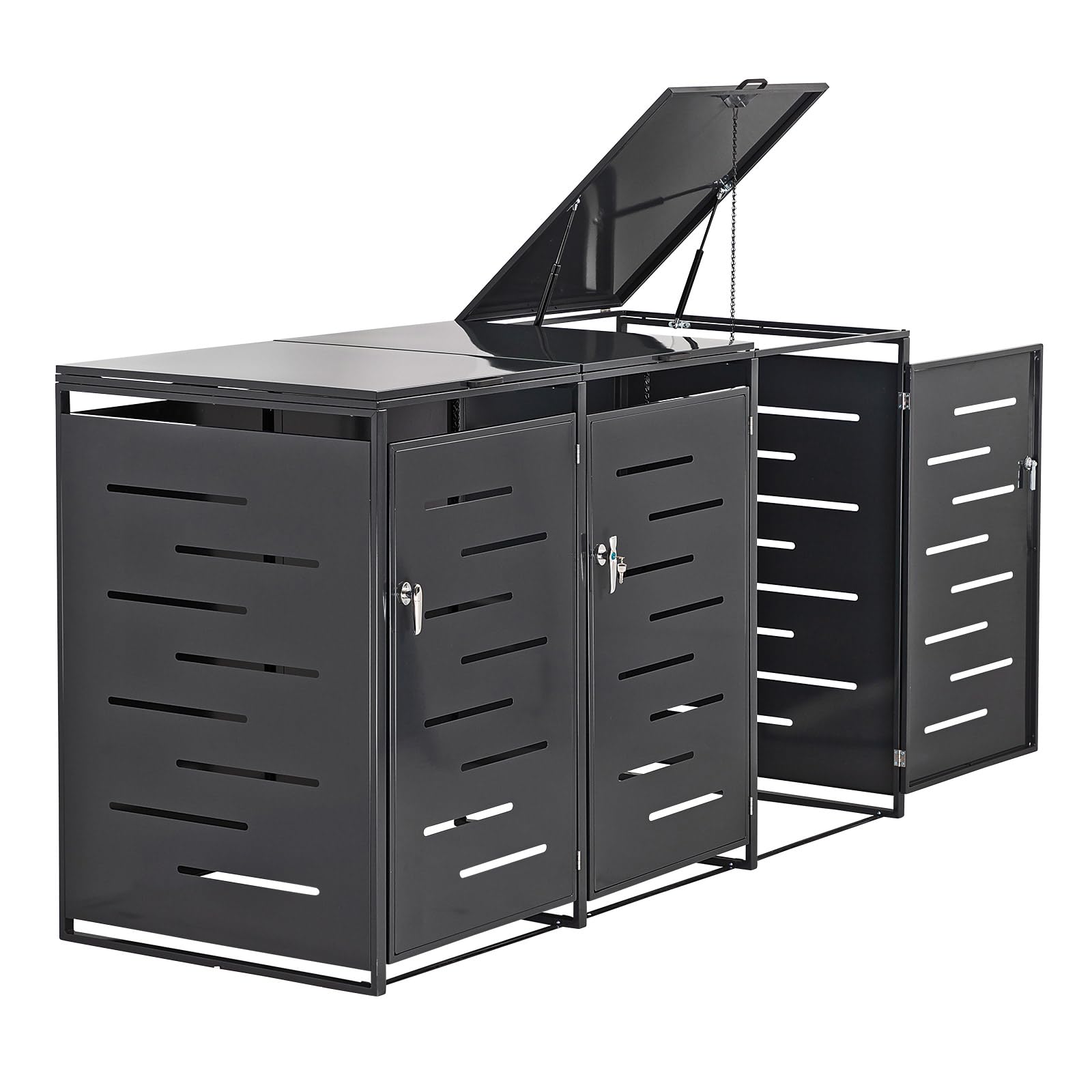 DEMA Mülltonnenbox 3er Anthrazit 240L Metall abschließbar Gasdruckfedern | Abfallbox, Müllbox, Tonnenverkleidung, Outdoor Storage, Gerätebox, RAL 7016 Design, Garten Ordnung