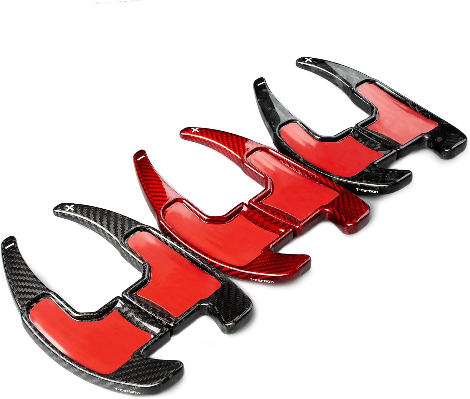 T-carbon Paddle Shifter Extensions Fits Ford Mustang GT 2021 Interior Accessories;Red Glass Fiber Steering Wheel Paddle Shifter Fits Mustang Mach-E 2015 2016 2017 2018 2019 2022 Gear Shift Tim