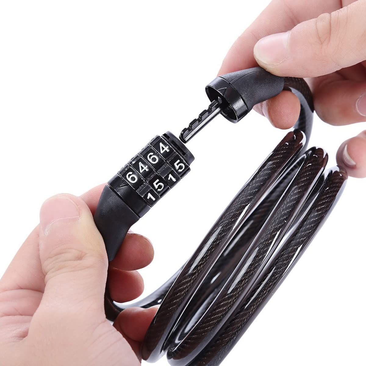 Lucchetto antifurto per Bicicletta, con 4 Codici digitali, Cavo in Acciaio Inossidabile per Moto, MTB, Lucchetto di Sicurezza per Bicicletta (Nero 100x0,8 cm)