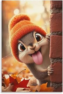 KRECDKQ Squirrel Sticking Out Tongue Cute Anime Poster Canvas Wall Art Aesthetic Posters & Prints Wall Decor for Bedroom Dorm Living Room Paintings Pictures Wall Decor Framed Unframed 08x12inch(20x30c