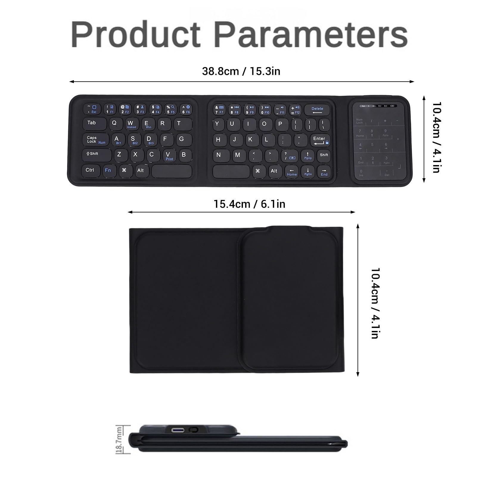 Tastiera Bluetooth Pieghevole con Touchpad, Tastiera da Viaggio Portatile di Dimensioni Standard, Sensibile e Silenziosa, per Laptop PC Tablet Smartphone