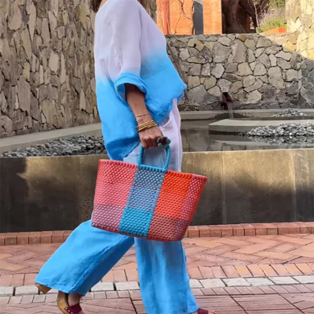 Set da donna casual e confortevole sfumato due pezzi Abiti estivi in lino per le donne Gamba larga Set di pantaloni a palazzo