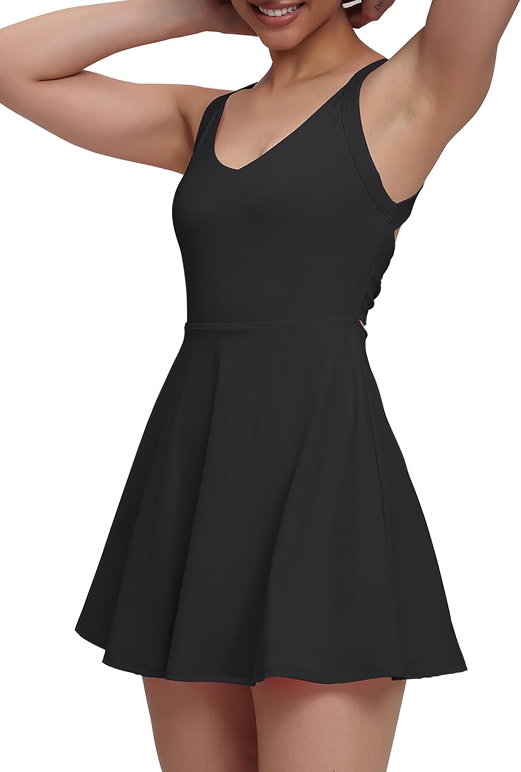 Womens Tennis Workout Dress with Easy Bathroom Shorts Romper Cut Out Twisted Athletic Dresses for Women - Image 3