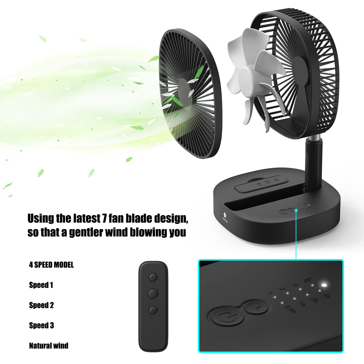 Portable Floor Fan Foldaway Pedestal Standing Table Fan,8 Inch