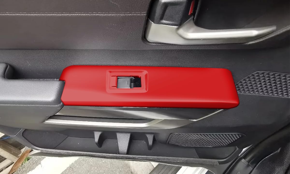 Car Accessories Automobile Door Window Control Panel Cover Trim Compatible with Toyota Tundra/Sequoia 2026 2025 2024 2023 2022 (with Rearview Mirror Adjustment Button:Red) 4PCS ABS