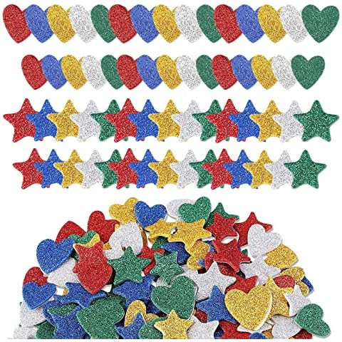TSHAOUN 300 Pcs Pegatinas Autoadhesivas de Corazones y Estrellas con Purpurina Cover
