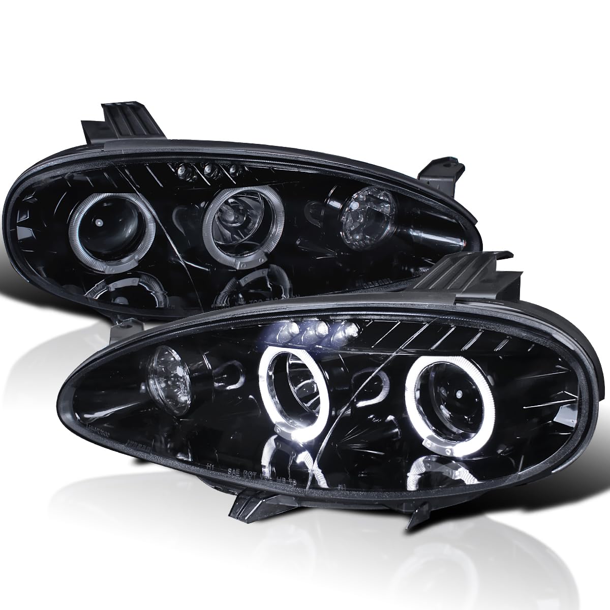 SPEC-D TUNING Black Smoke LED Dual Halo Projector Headlights Compatible with 2001-2005 Mazda Miata MX-5 MX5, Left + Right Pair Headlamps Assembly