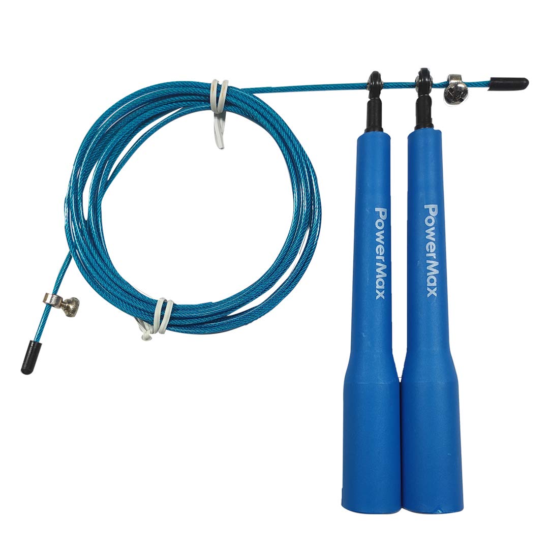 Powermax Fitness Jp-5 (Blue) Exercise Speed Jump Rope With Adjustable Cable, Anti-Slip Aluminium Handles, Workout Skipping For Men, Women & Kids