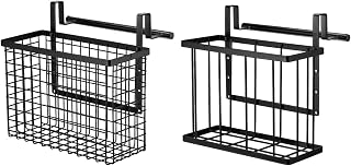 Uxcell 2 Pack Cabinet Door Organizer with Towel Bar, Metal Wire Baskets with Hooks, Over Cabinet Door Organizer for Kitchen, Pantry, Bathroom Storage, Black