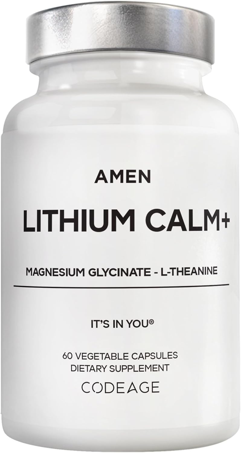Amen Lithium Calm+ Supplement - Lithium Orotate Pills with Magnesium Glycinate & Oxide, L-Theanine - Gluten-Free, Non-GMO - 60 Capsules