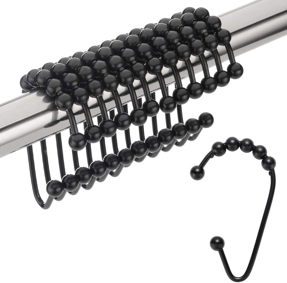 Amazer Shower Curtain Hooks, Metal Shower Curtain Rings Hooks for Bathroom Shower Rods Curtains, Matte Black, Set of 12