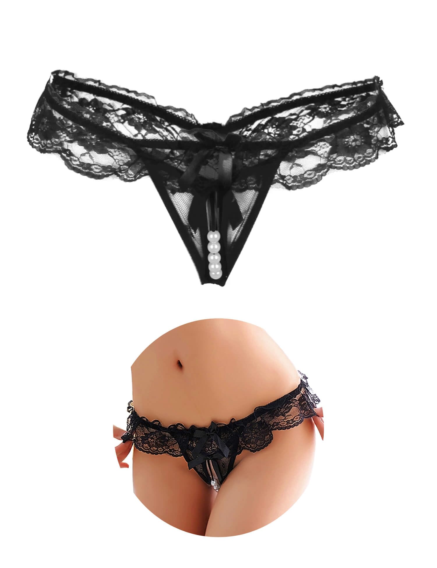 ohyeahlady Erotyczne majtki z perłami, bielizna damska, otwarty krok, seksowne mini stringi, dla kobiet, koronkowe majtki, majtki z otworem