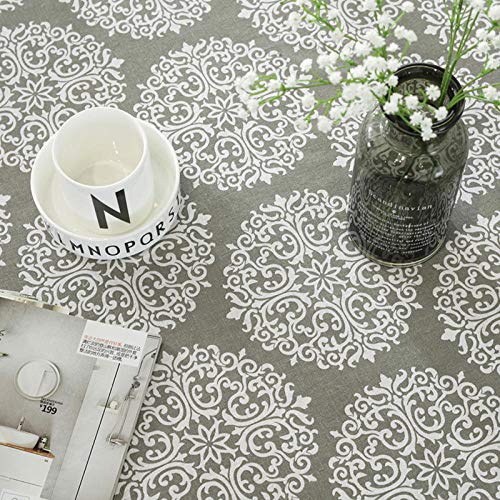 Nappe coton et lin gris rétro fleur rectangle table basse rustique 120x120cm - 5