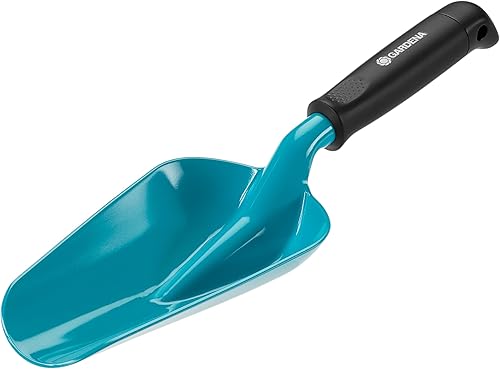 Vista 31 de GARDENA Paleta de mano clásica: pala universal para plantar y trasplantar en el jardín y en el balcón, acero, resistente a la corrosión, mango