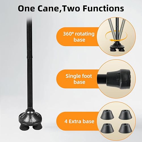 Miniatura 4 de WOVTE Bastón de caminar para mujeres y hombres con asa, bastón plegable con luces LED, bastón ajustable con base estable, bastón ligero y ajustable