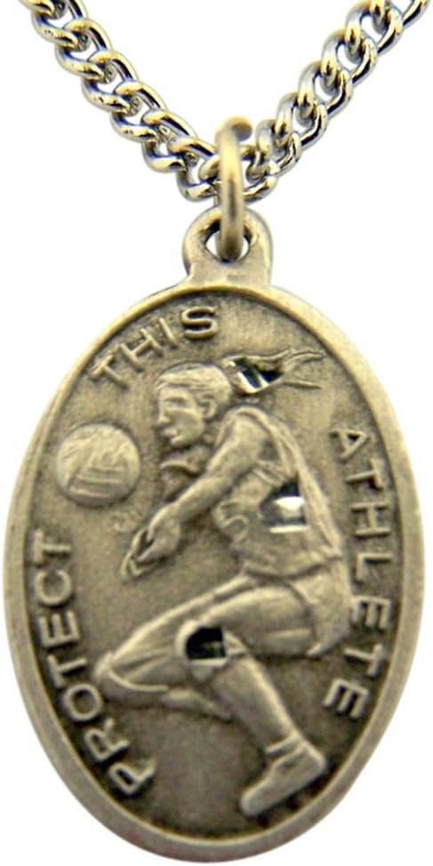 WJH Silver Toned Base Patron of Sports Saint Sebastian Volleyball Athlete Medal, 1 Inch