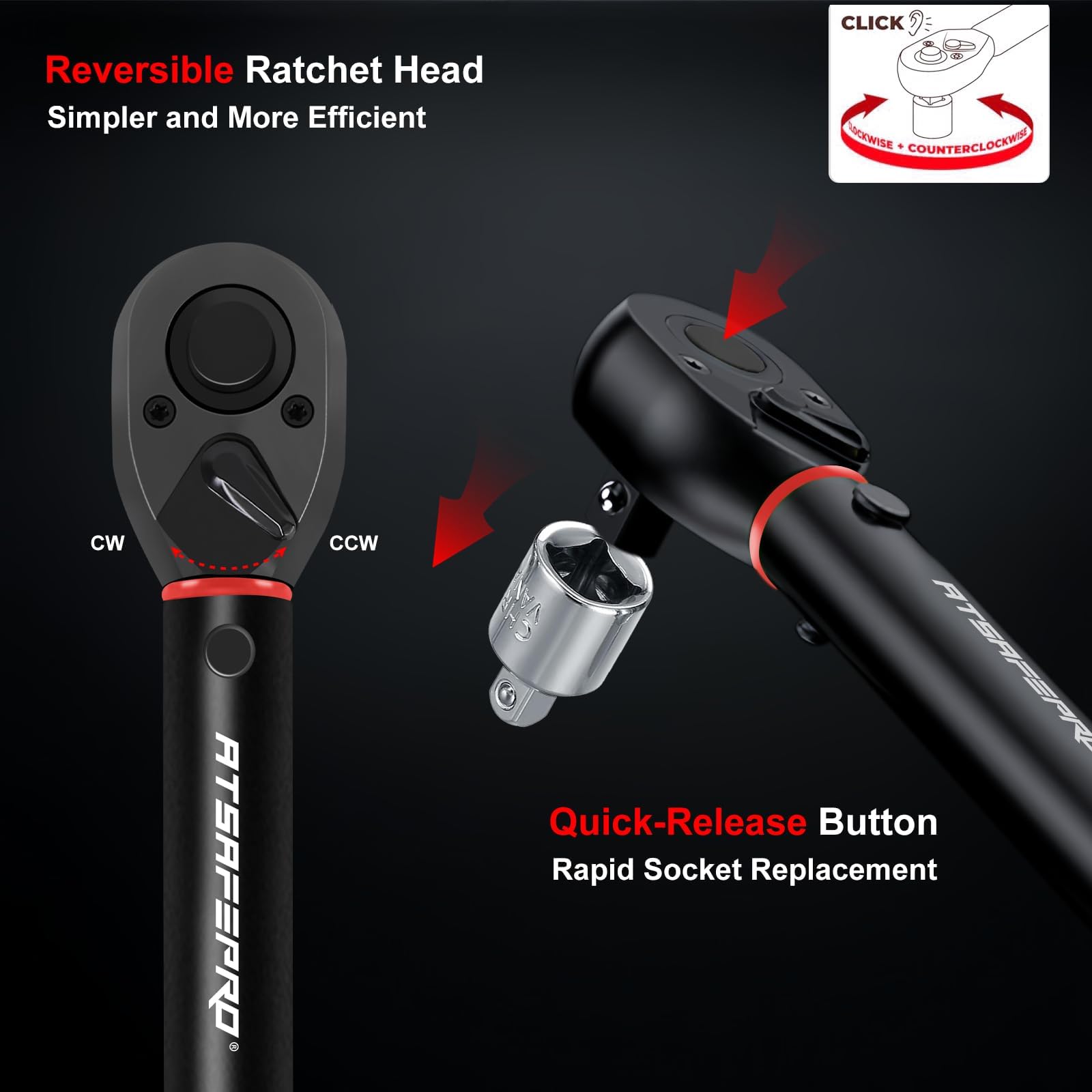ATsafepro Clé Dynamométrique 1/4" 3-25Nm,61 Pièces Jeu de Tournevis Magnétique avec Tête Réversible,Pécision ± 3% Pour Vélo, Bricolage, Mécanique Auto