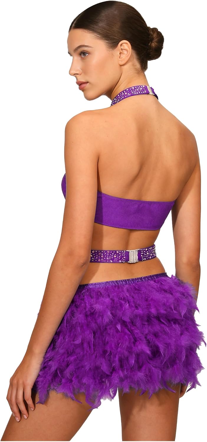 Jelory Woman Latin Dance Costume Fringed Jazz Bodysuit Tutu Skirt