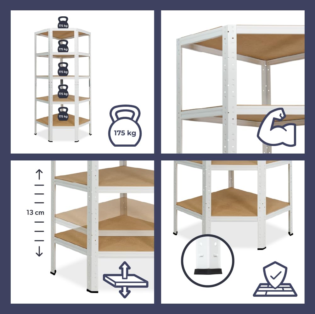 shelfplaza Home 200x60x30cm scaffale angolare bianco: 5x175kg | Scaffale in metallo garage · Scaffale garage · Scaffalatura in metallo · Scaffali garage · Scaffale in metallo