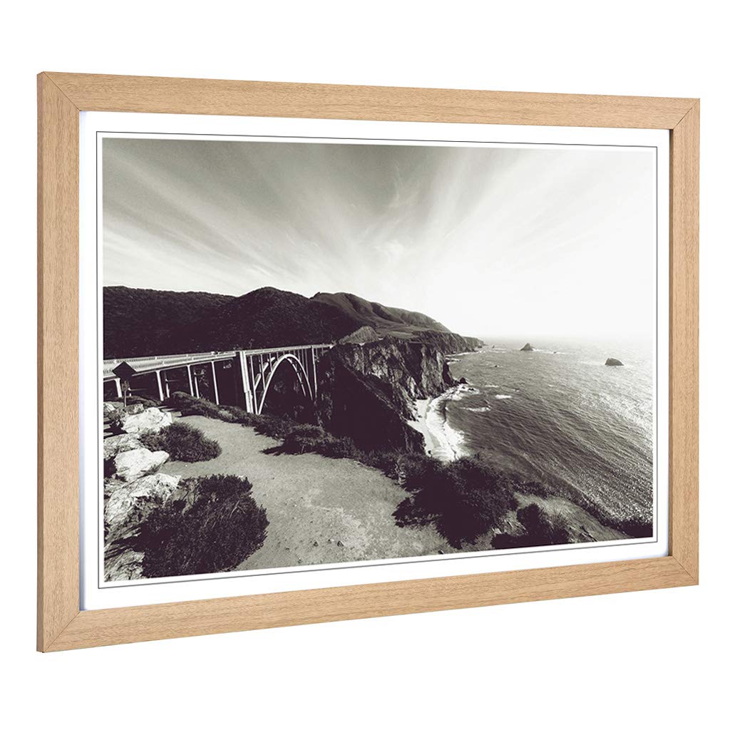 Big Box Art Framed Print of Seascape Bixby Creek Bridge Big Sur California Design | Wall Art Picture| Home Decor for Kitchen, Living Room, Bedroom, Hallway, Oak, A2 / 24.5x18 Inch / 62x45cm