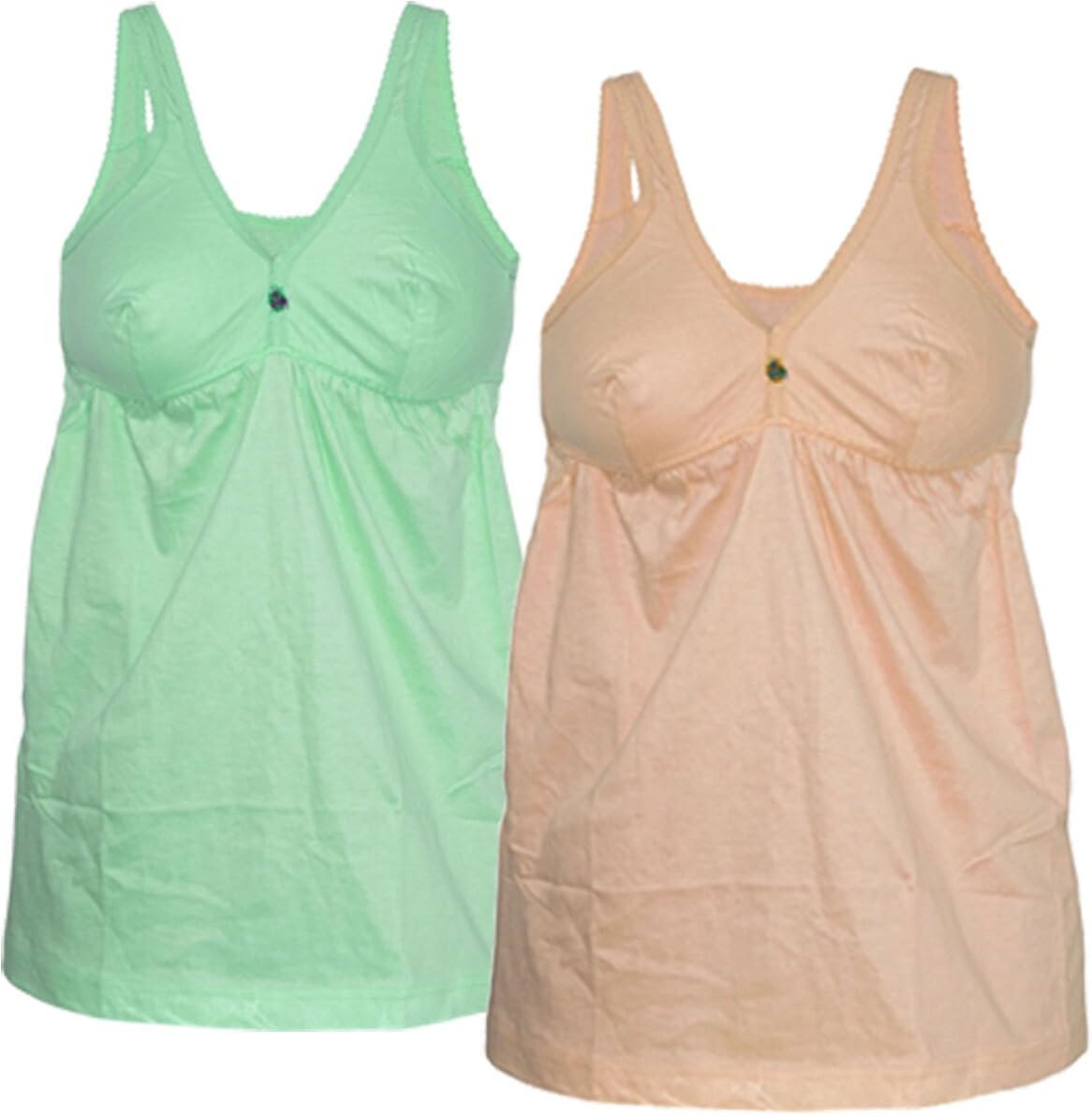 Women Cotton Regular Fit Sleeveless Cotton Bra Cum Comisole Slip Multicolor Pack of 2-picture-31