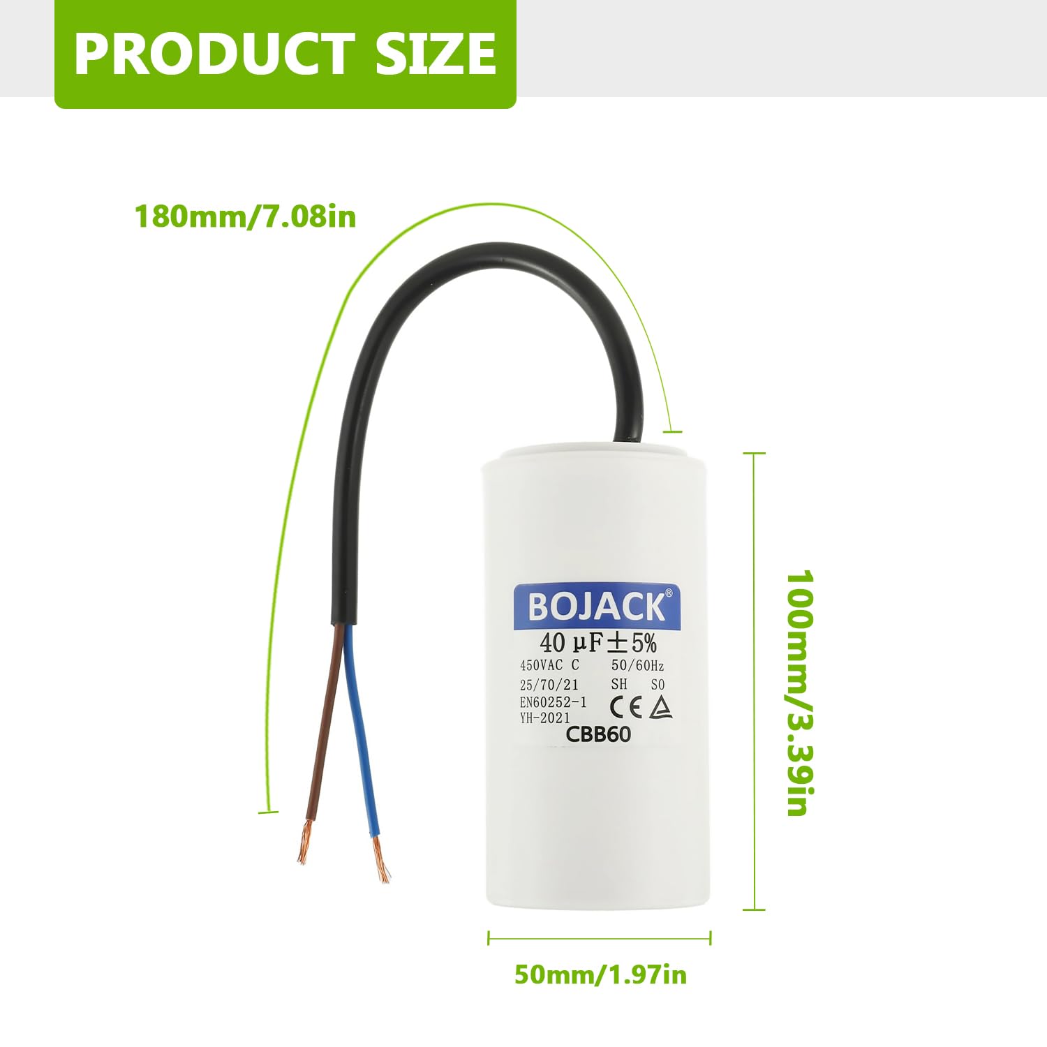 BOJACK CBB60 40uf 450V 50/60HZ Condensador de arranque Motor, condensador de funcionamiento