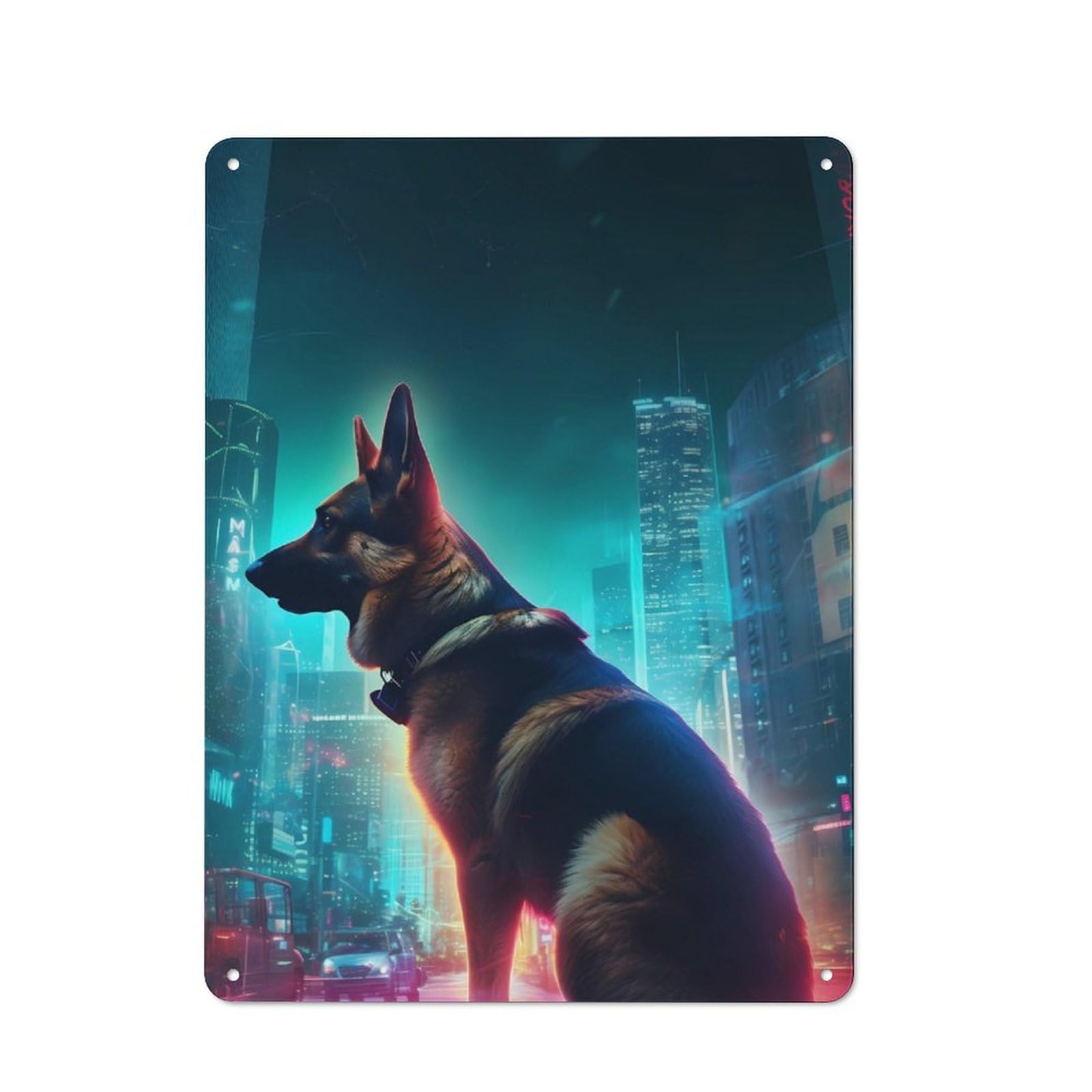 Junmoney German Shepherd Futuristic Retro Metal Wall Sign 40X30cm With For Bar Or Restaurant, Gift Idea For A New Home And Metal Sign Collection