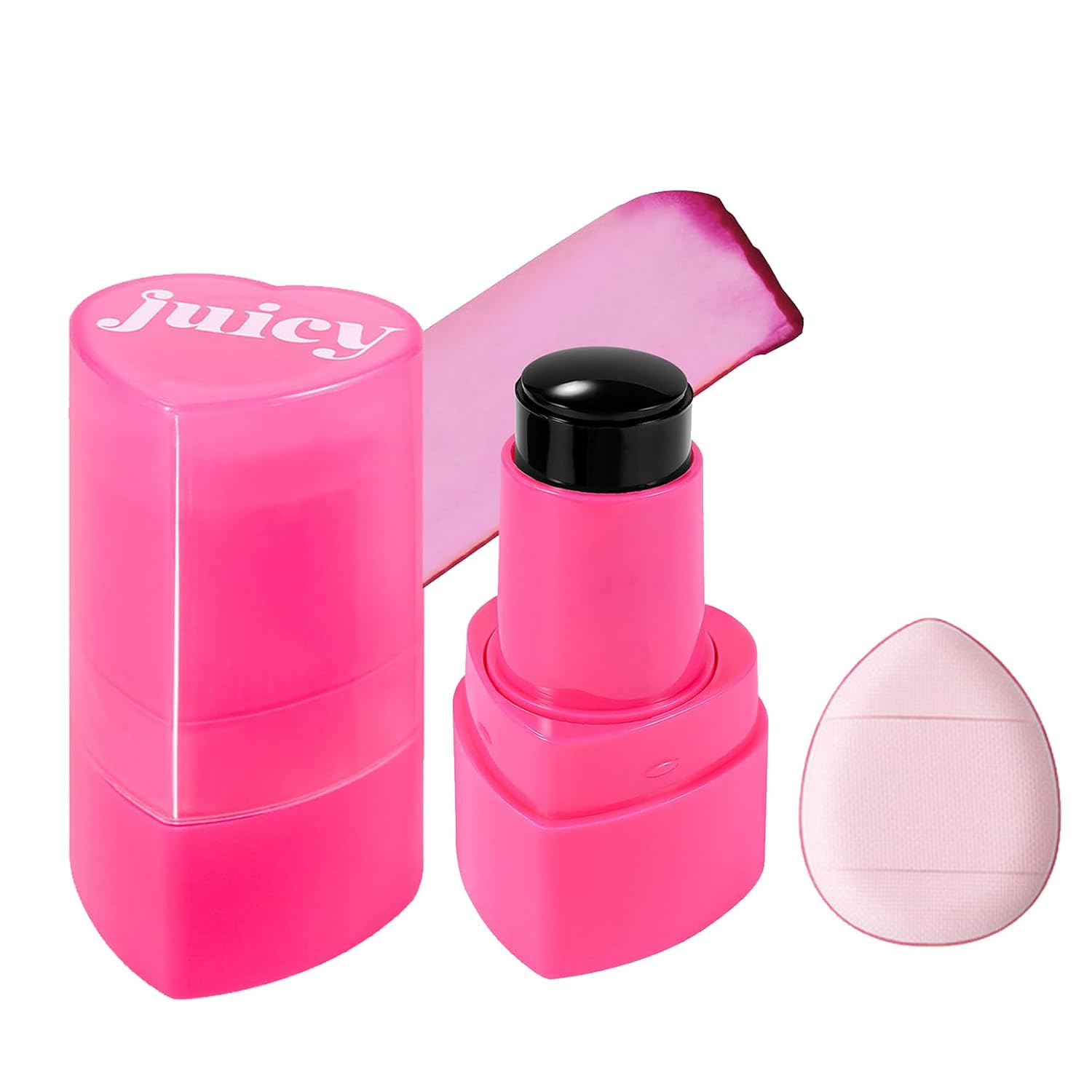 Cooling Water Jelly Tint Blush with Powder Puff, 3 In 1 Multi-Use Juicy Lip + Cheek Tint + Eyeshadow, Hydrating & Bouncy Jelly Texture, Blends Perfect for Skin, Portable Long Lasting Waterproof (02)