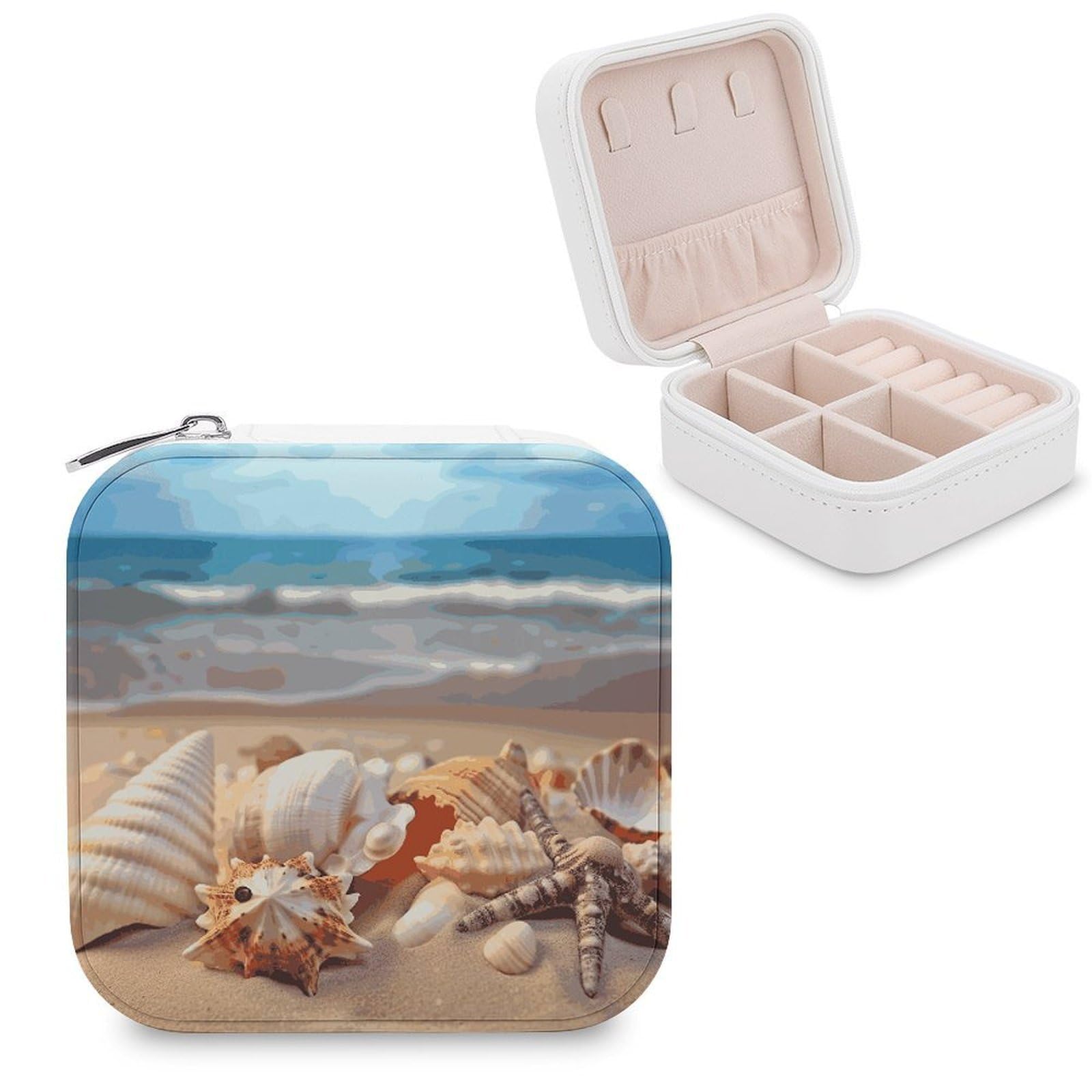 FekiLoot Seashells on The Sandy Beach Jewelry Box Exquisite Jewelry Organizer Silver Gold Trinket Storage Case Multi Compartments Cute Earrings Ring Necklace Holder For Woman Household Gift