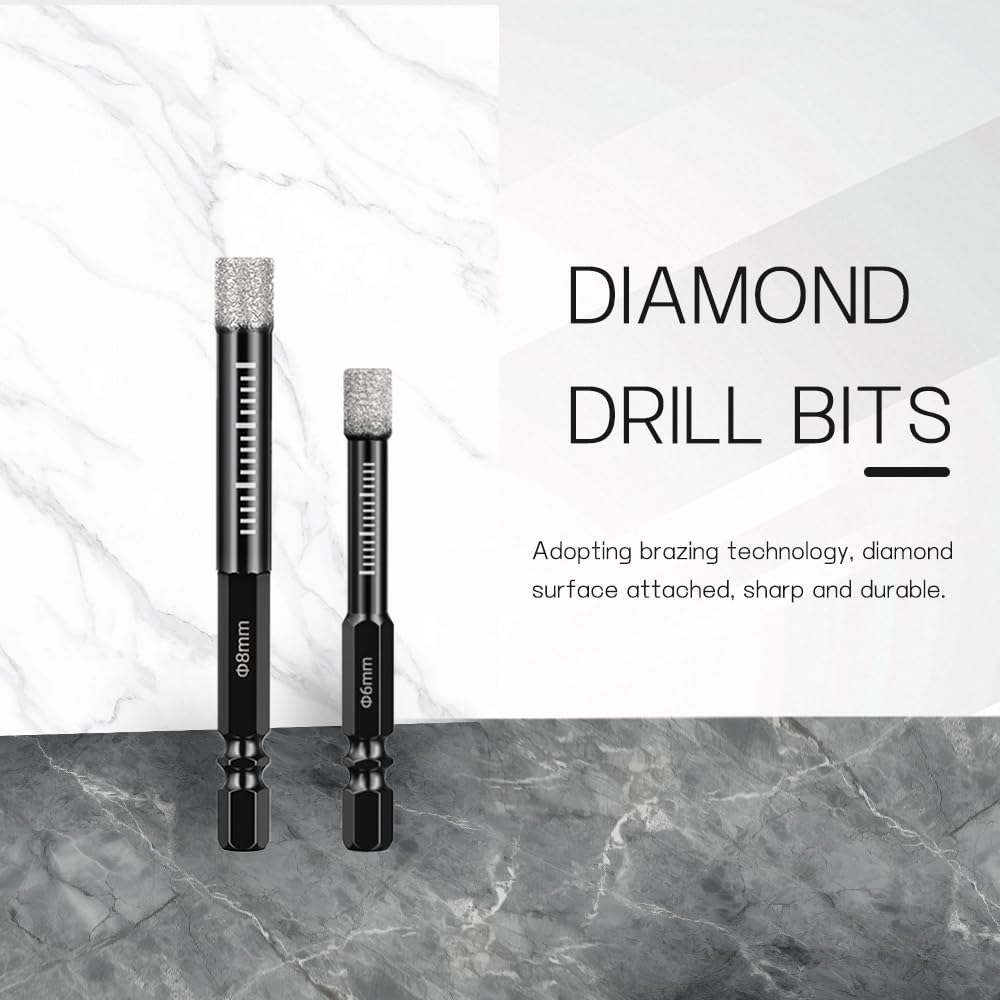 7 Punte Trapano Diamantate Per Piastrelle - Set 6/8/10/12/14mm + Punta Triangolare - Per Gres, Ceramica, Granito