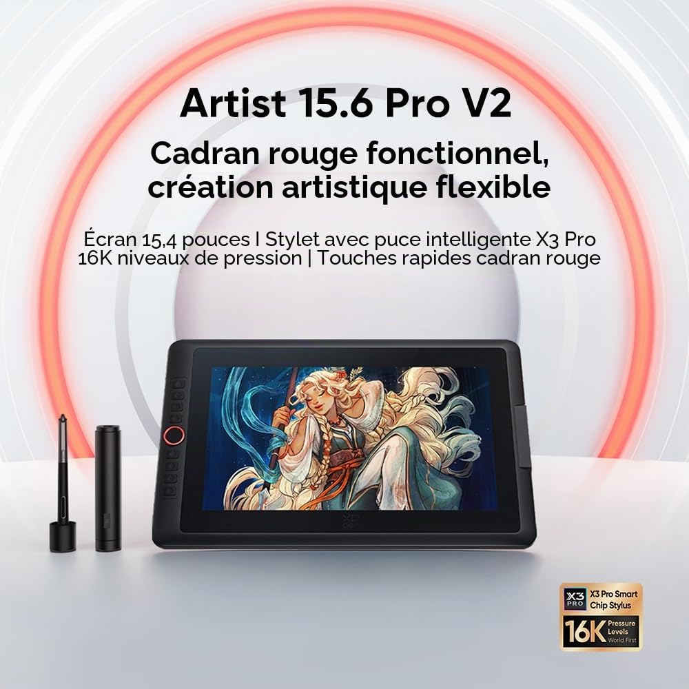 XPPen Tablette Graphique, Artist 15.6 Pro V2 (MD160FH) Tablette Graphique Dessin avec Écran,16K(16384) Niveaux de Pression, 8 Raccourcis Personalisables, Compatible avec Windows Android