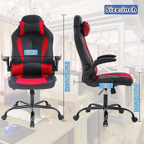 Miniatura 3 de Silla de juegos  Silla ergonómica de escritorio de oficina con respaldo alto con soporte lumbar, brazos abatibles y reposacabezas  Silla giratoria