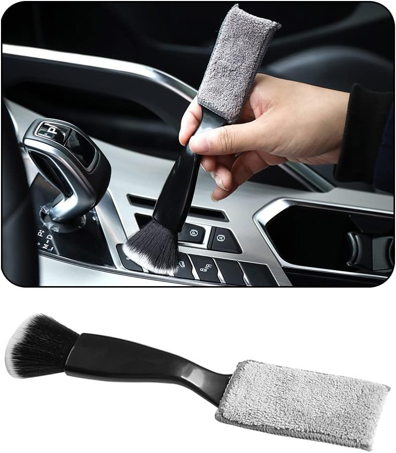 Double Head Brush for Car Clean 1Pack,Car Brushes for Detailing Interior,Car Detailing Brushes Exterior,Soft Car Detailing Brush(Black-Double Head,1Pack)