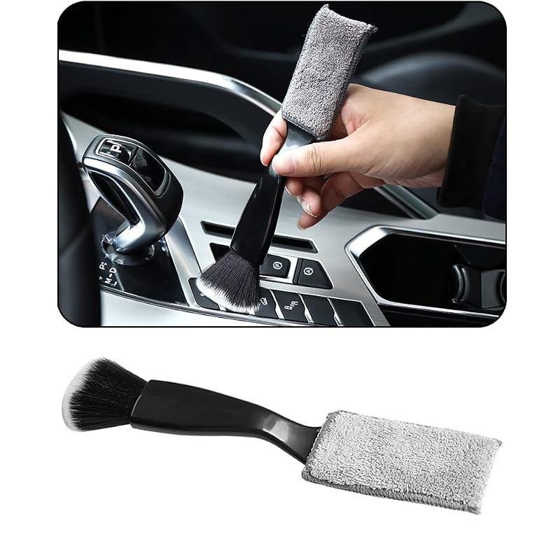 Escova Dupla para Detalhamento Automotivo Smeyta em ABS, Nylon e Veludo Coral, Preta, 1 unidade