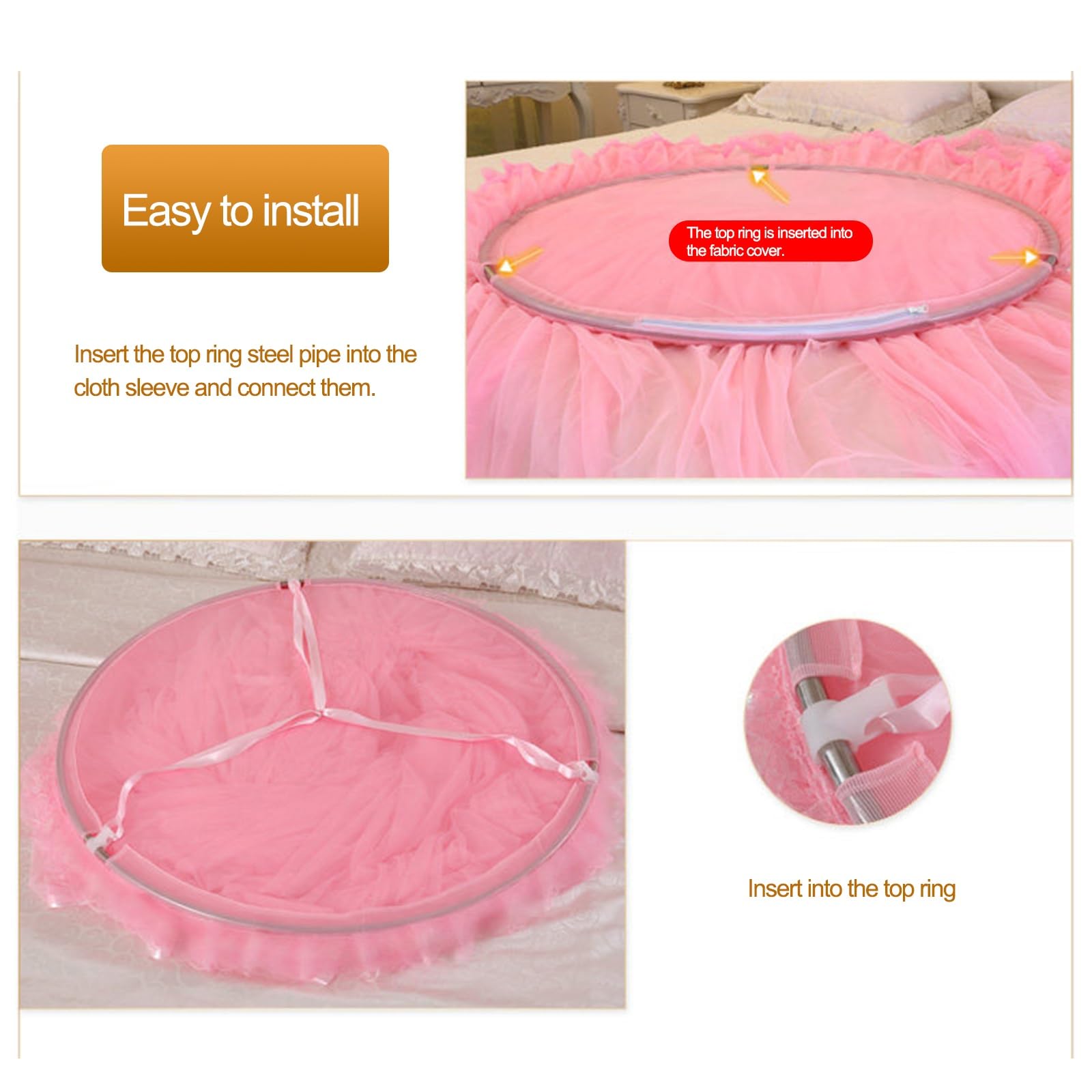 SARKEY Moskitonetz Betthimmel Für Mädchen,Hängende Bettnetzabdeckung Schlafzimmer,Prinzessinnen Baldachin,Runde Kuppelspitze,Erwachsene,Hochzeit,Dekoration(Pink)