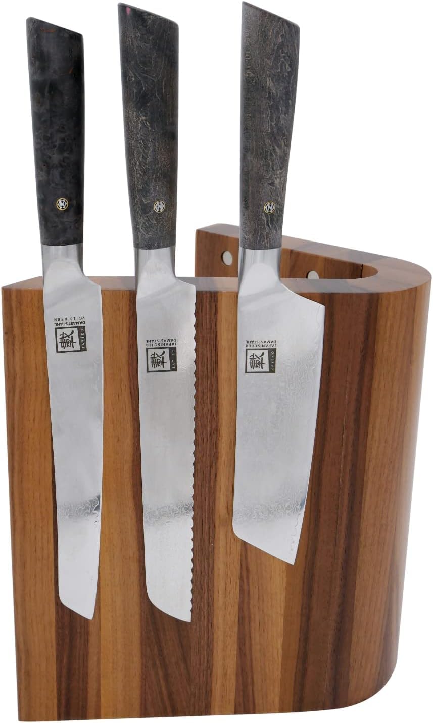 Zayiko magnetischer Messerblock aus massivem Nussbaum für maximal 10 Messer