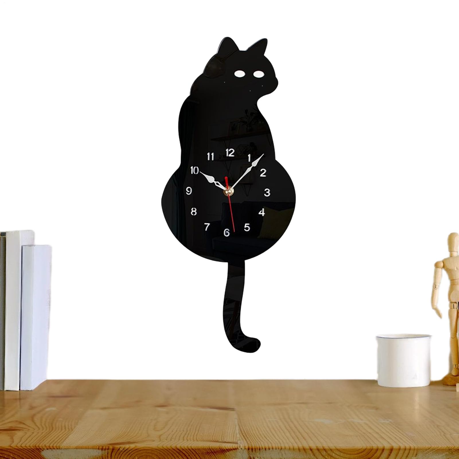 Horloge chat vintage pour décoration murale silencieuse de cuisine et bureau