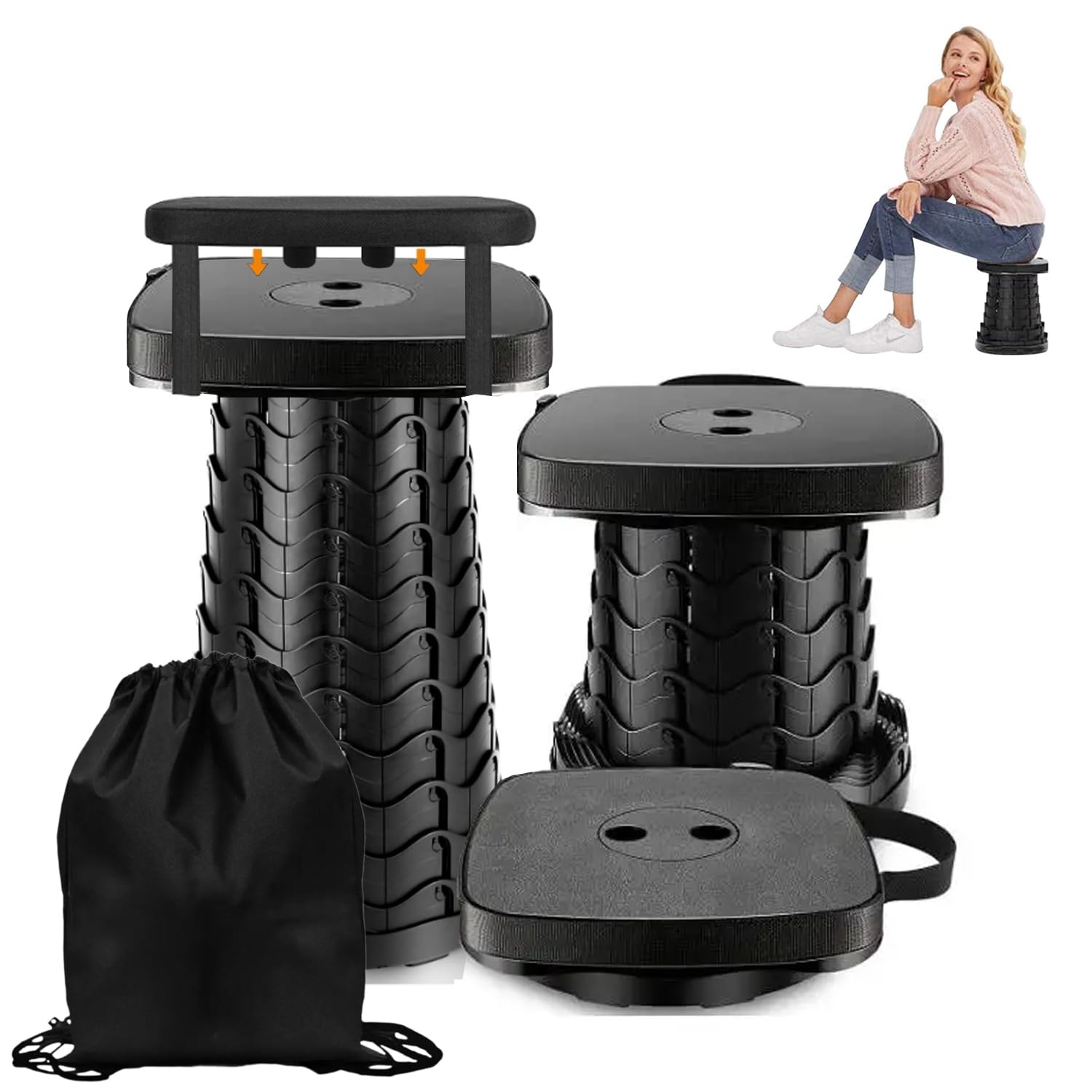 Telescopic Stool for Adults- Collapsible Stool with Cushion and Bag - Portable Collapsible Stool for Camping-Fishing-Hiking-BBQ - Sturdy Foldable Pop Up Stool - Lightweight and Compact Cyclone Seats