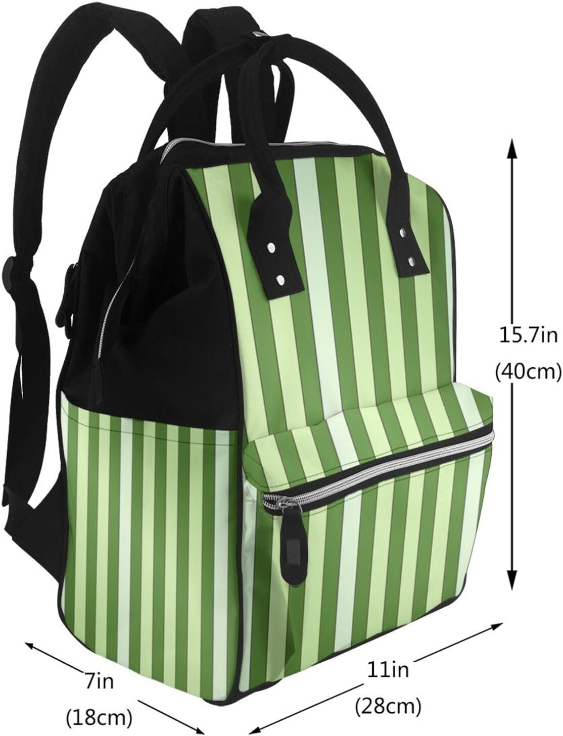 Classic Green Striped Diaper Bag with Changing Pad, Pacifier Holder - Multifunction Travel Nappy Bags Large Capacity Laptop Backpack Waterproof Mommy Bag Casual Daypack for Mom image 2