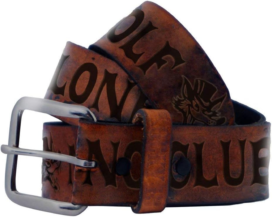 Lucky 13 Mens No Club Embossed Leather Belt Antiqued S