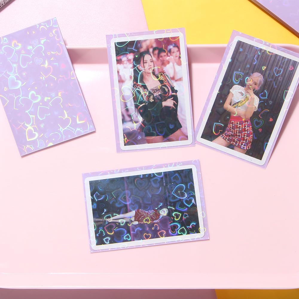 50pcs Laser Flashing Kpop Holographic Clear Card Sleeves - Purple, 61x91mm, Perfect For Baseball & Trading Cards