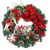Souarts 18" Christmas Wreath, Artificial Winter Christmas Red Wreath, Front Door Christmas Wreath fo