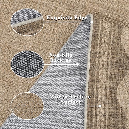 Image of Easy Jute Rug 3x5 Outdoor Rug Scalloped Washable Rugs for Entryway Non Slip Neutral Farmhouse Indoor Outdoor Carpet for Backyard Patio Office