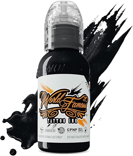 World Famous Tattoo Ink, Tinta negra opaca para tatuaje, tinta de tatuaje profesional con alto contenido de pigmento, tinta segura para la piel en