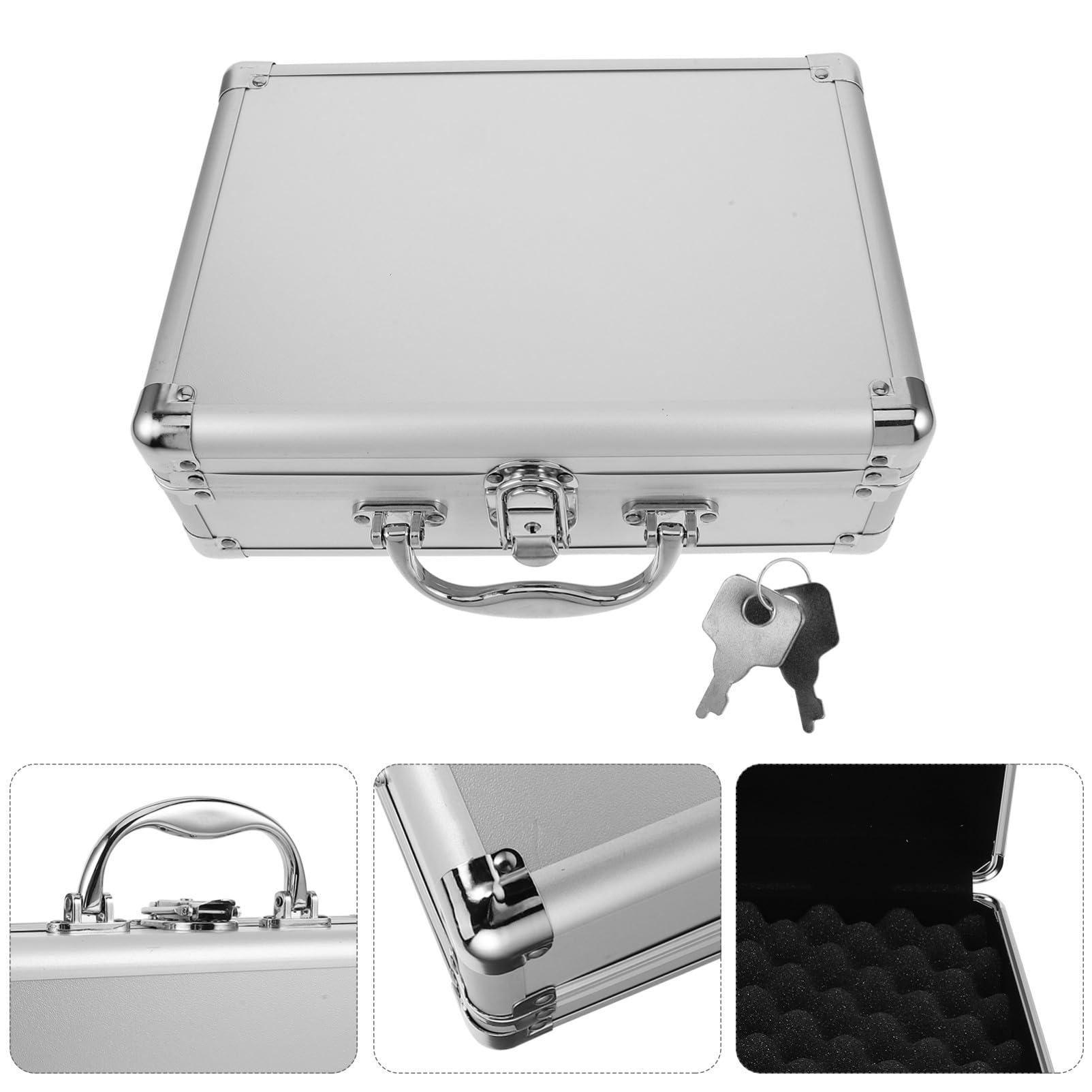 Aluminiumlegierung Werkzeugkoffer Silber mit Griff und Hartschale | 2-lagige Schaumstoffeinlage, Tragbares Format für Reise und Alltag, für Elektronik und Gerät