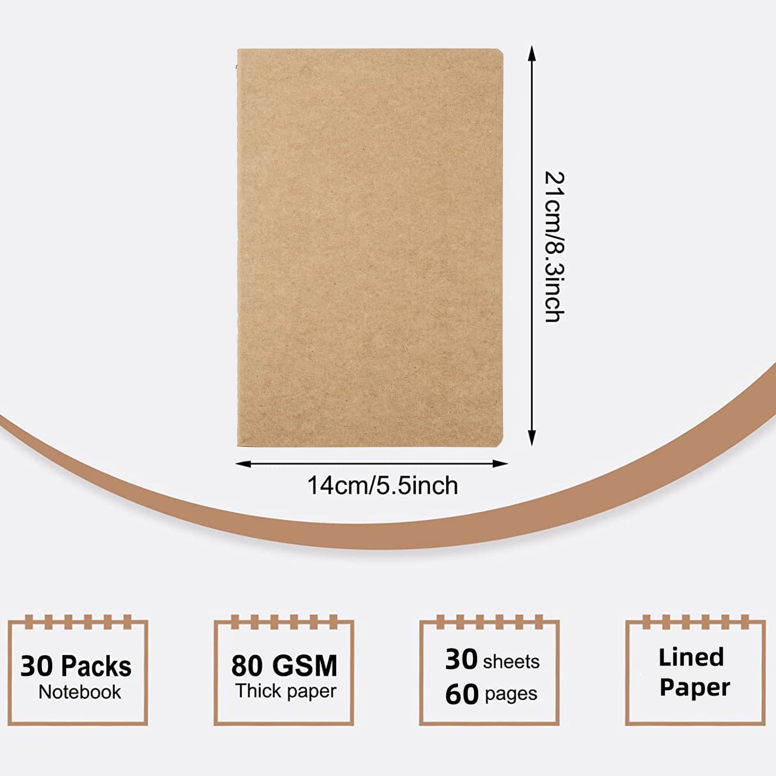 LYCN 30pcs Kraft Notebooks A5 Bulk,Small Brown Lined Notepads - Image 2