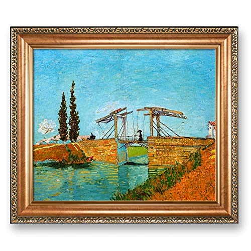 A&T ARTWORK Langlois Bridge at Arles by Vincent Van Gogh.Framed Size:24.5x20.5 inches,Image Size:20x16 inches Reproductions For HomeDecor,Italy Style Luxurious Gold Embossing Frame