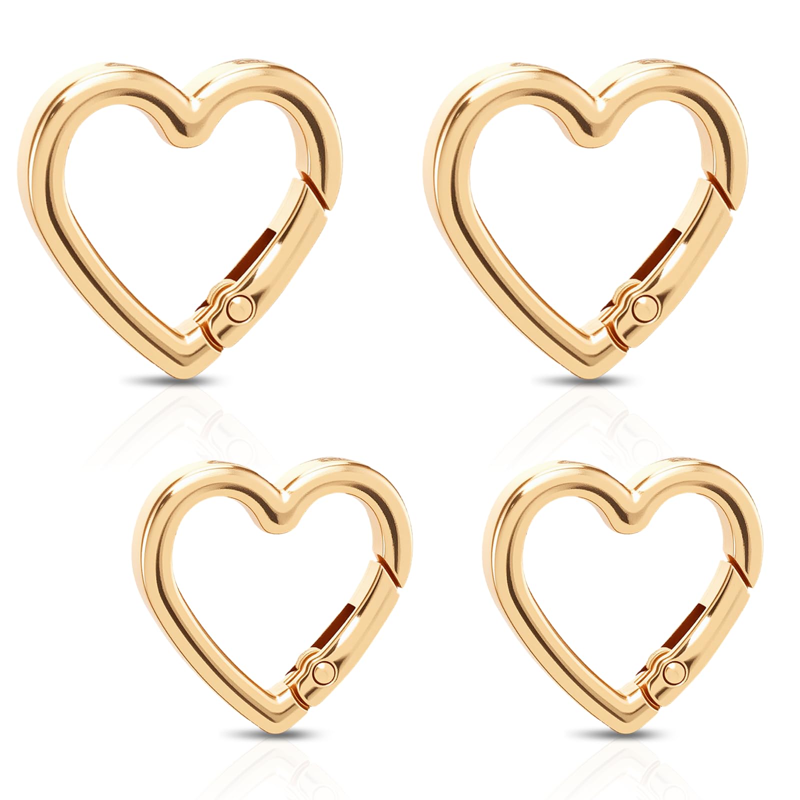 4 portachiavi a forma di cuore dorato con chiusura a molla in lega di zinco, fibbie girevoli leggere per portachiavi, fai da te, borsetta, accessori per borsa