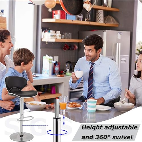 Miniatura 7 de Sillas giratorias taburetes de bar y modernas ajustable de piel sintética conjunto de 2 Cuero Negro